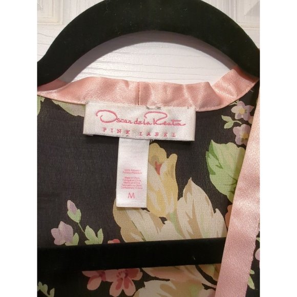 Oscar de la Renta Pink Label Kimono Style Wrap/ Robe Black W/Floral pattern sz M - Picture 4 of 8